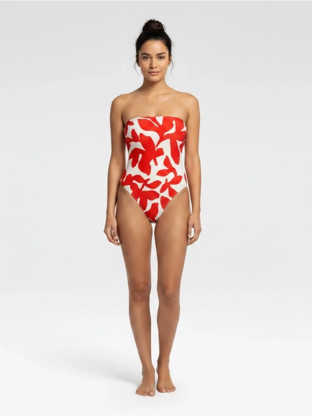 Milly Beach Diva Grand Foliage Strapless Swimsuit Womens M Red White One Piece